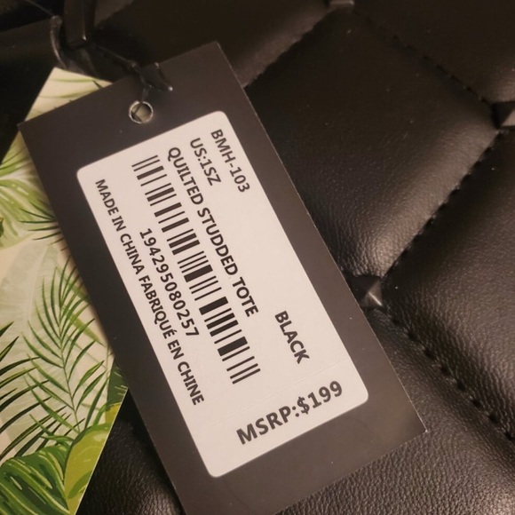 NWT Badgley Mischka Vegan Leather Elegant Black Quilted Tote Bag - Picture 8 of 10